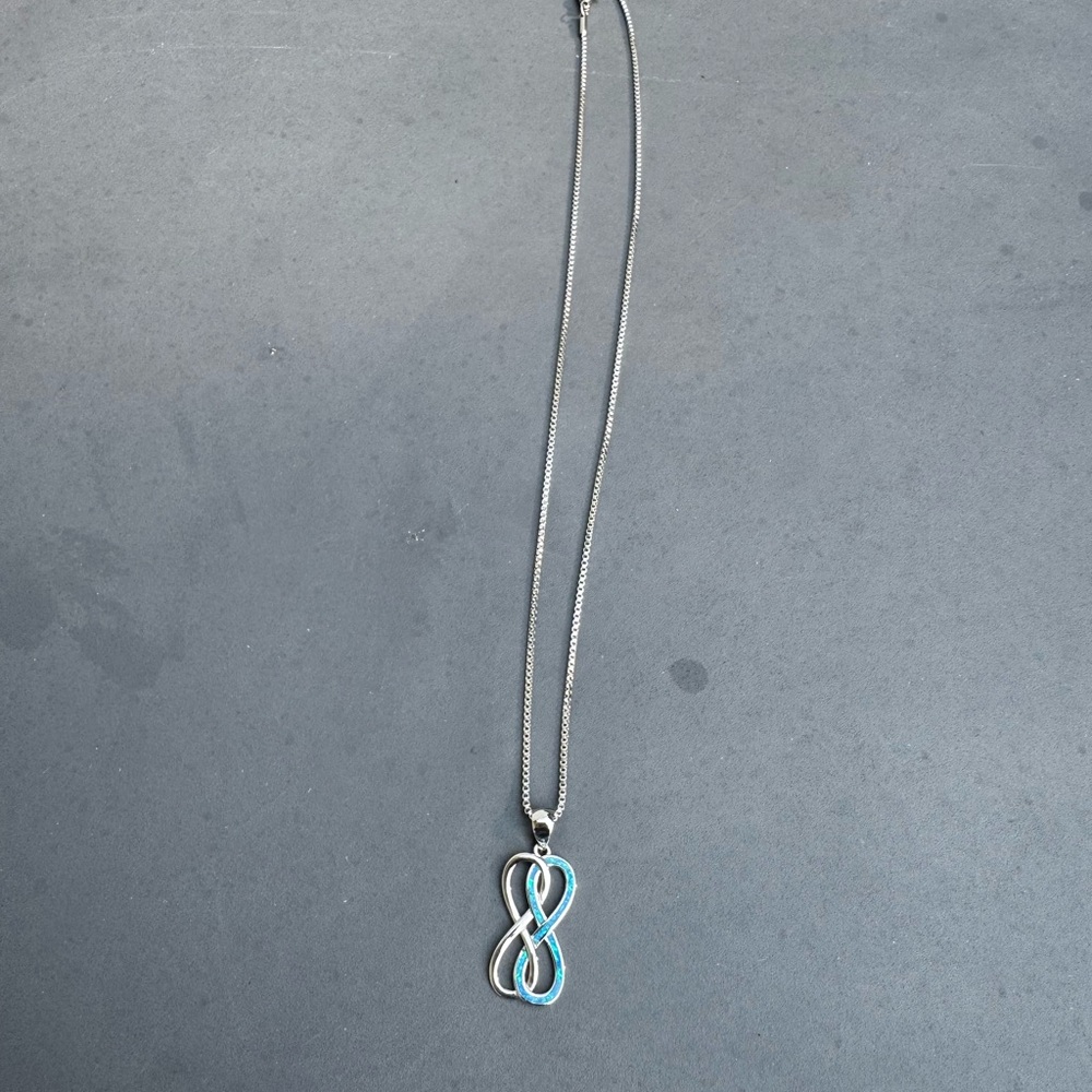 Infinity Pendant Necklace with Blue Opal-Style Inlay